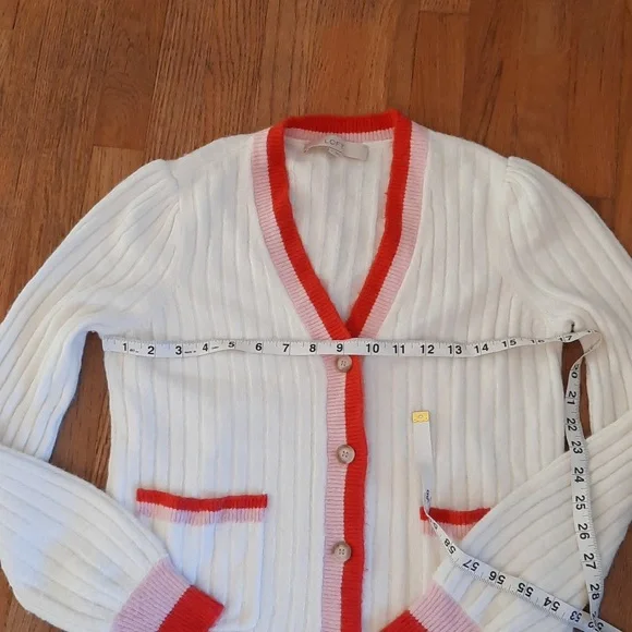 LOFT White Cardigan with Red an Pink Trim - Picture 2 of 4